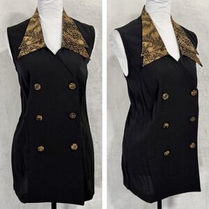 Vintage‎ Lady Dorby Double Breasted Vest Size 14 W Black Sleeveless Blazer 90s